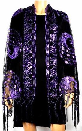 Peacock Sequin Shawl in Black and Purple