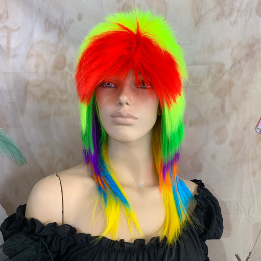 Neon Rainbow 80's Deluxe Mullet Wig