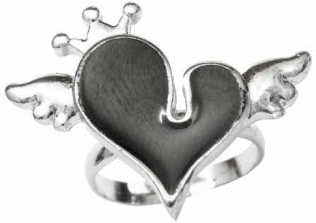 Black Heart with Wings Crown Ring Hurly Burly