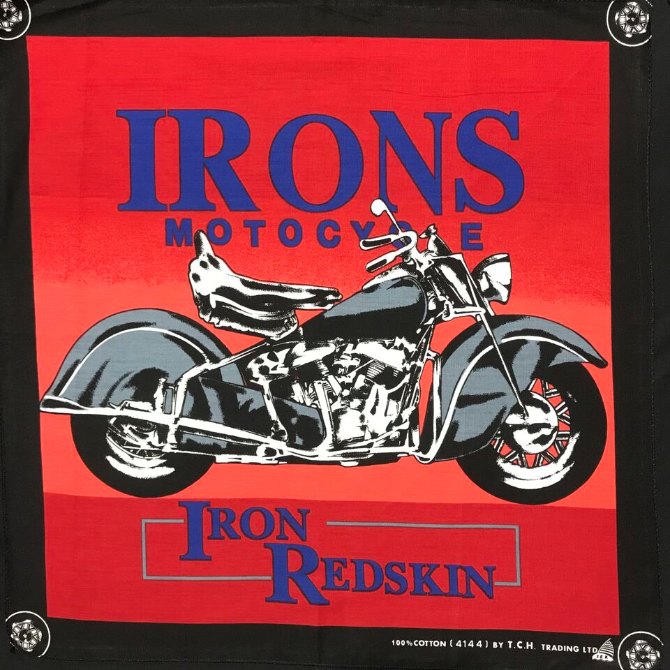 red with motorcycle print bandana black border