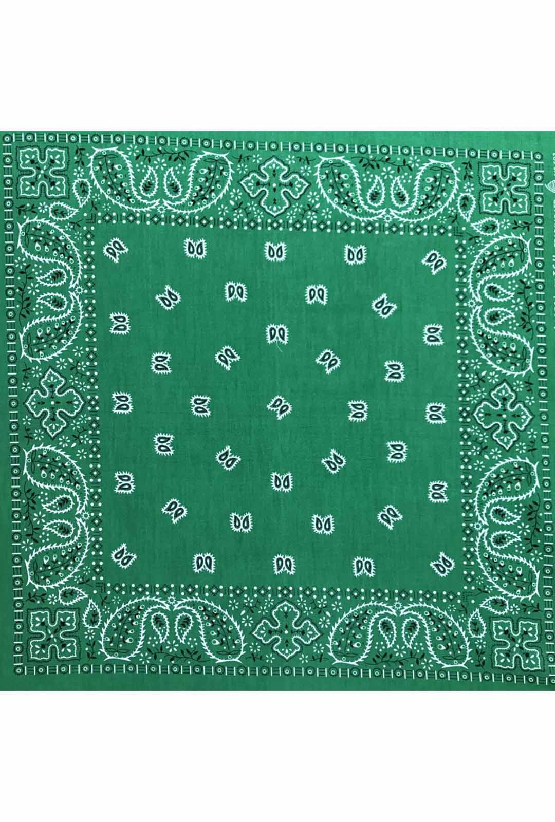 irish green coloured bandana with white and black paisley print