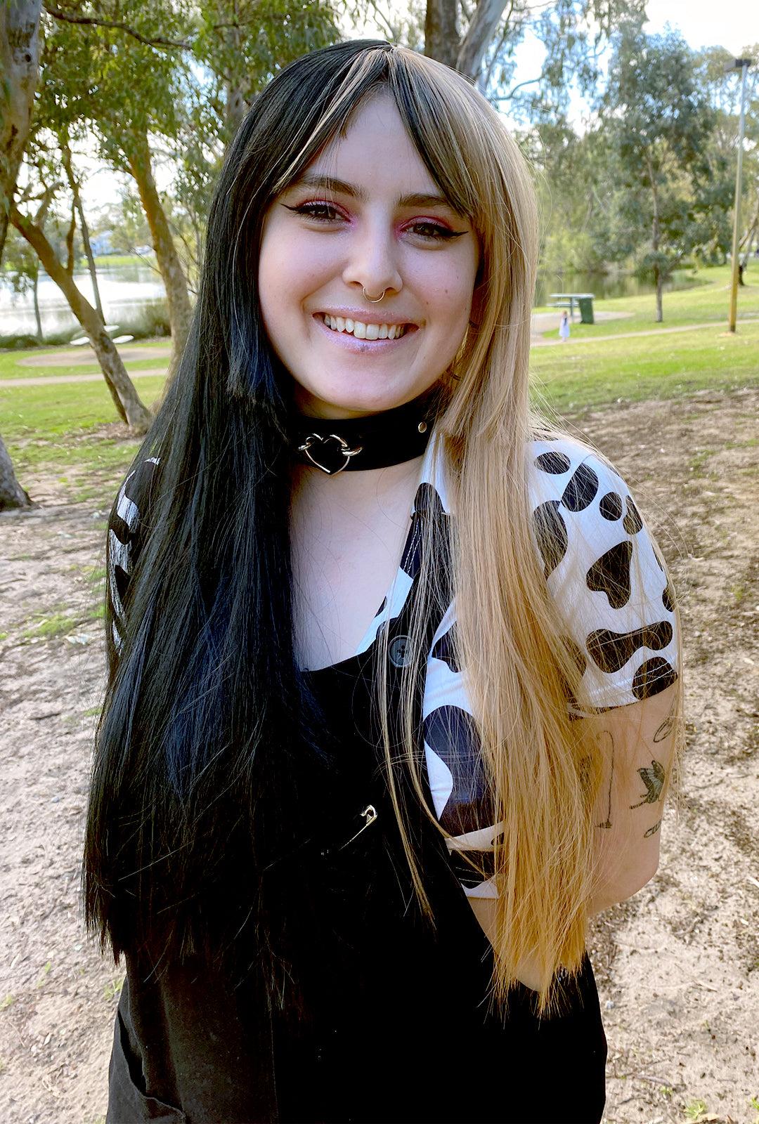 Deluxe Two Toned Long Black and Caramel Wig