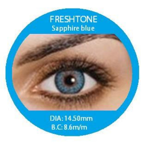 Freshtone Sapphire Blue Colour Contact Lenses – Natural-Looking, Soft & Comfortable, Ideal for Dark Eyes. Easy to Apply, Valid for 3 Months from Opening. Buy 2 Pairs & Get 30% Off – Express Shipping Australia-Wide