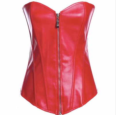 RED Leather Look Overbust Corset