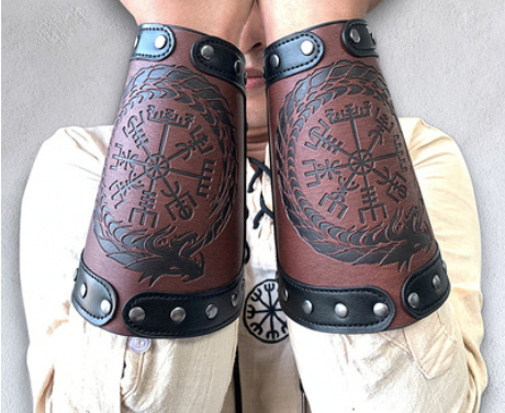 Dark Brown Cuff with Viking Runes B