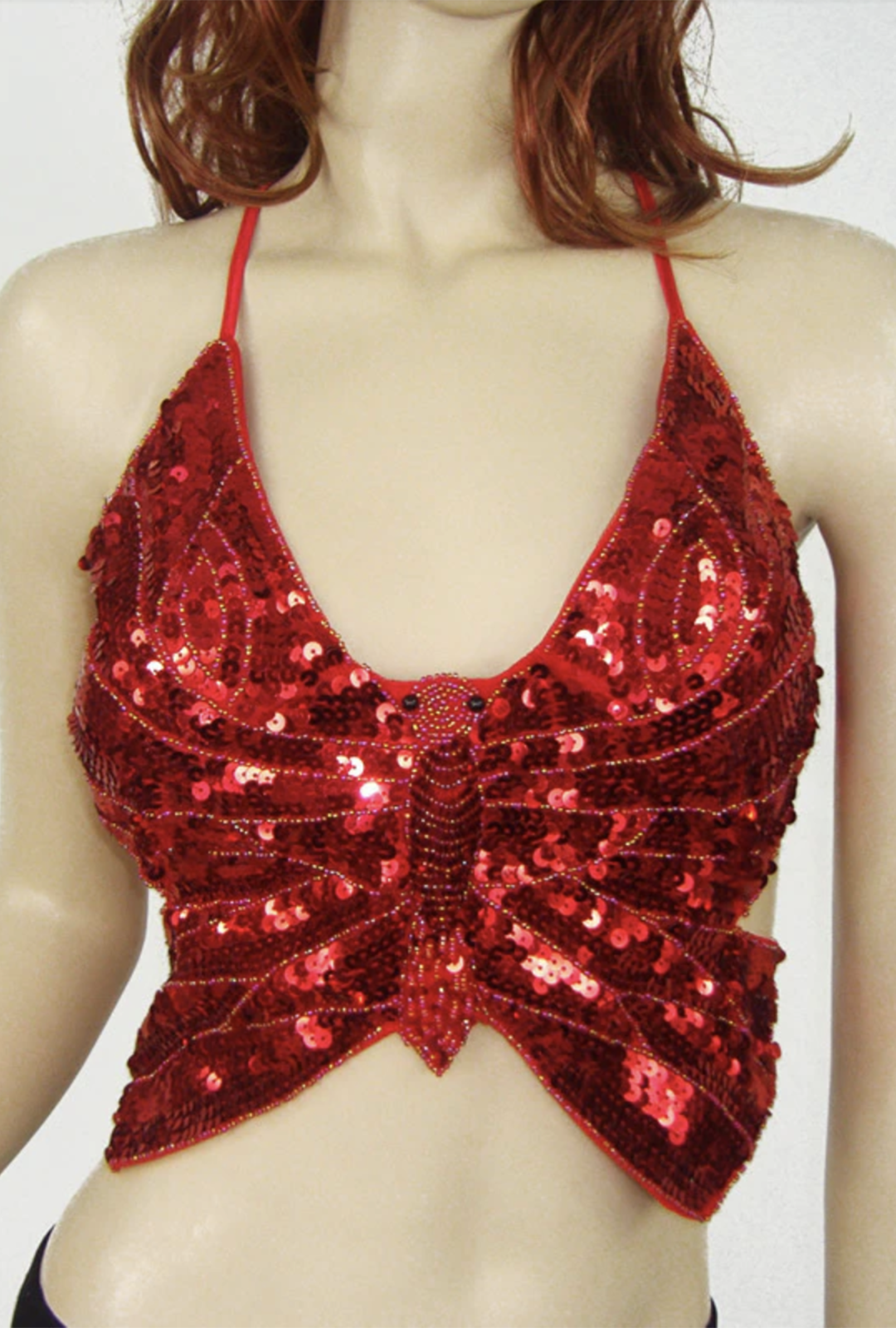 Red sequin halter 2024 top