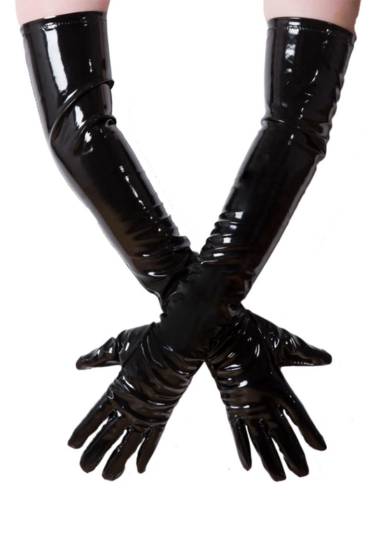 Extra Small Long Black Wet Look Gloves