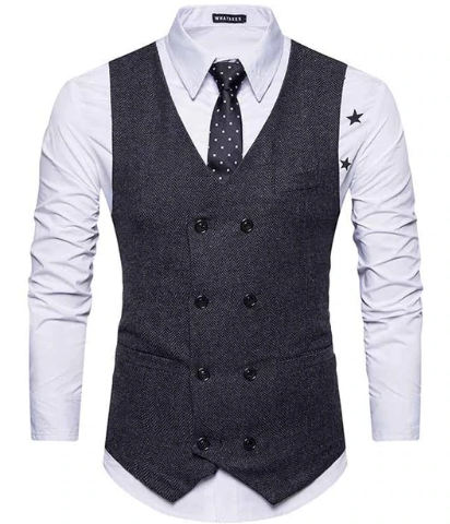 Dark Grey Tweed Double-Breasted Men's Vest