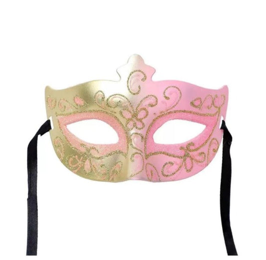 Gold and Pink Glitter Masquerade Mask