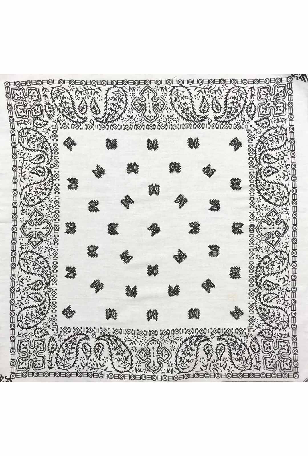 white bandana with black paisley print