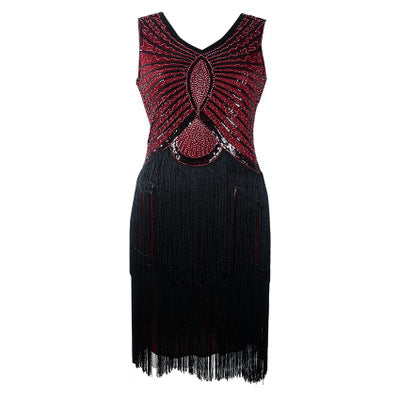 Red sequin Gatsby dress with fringing