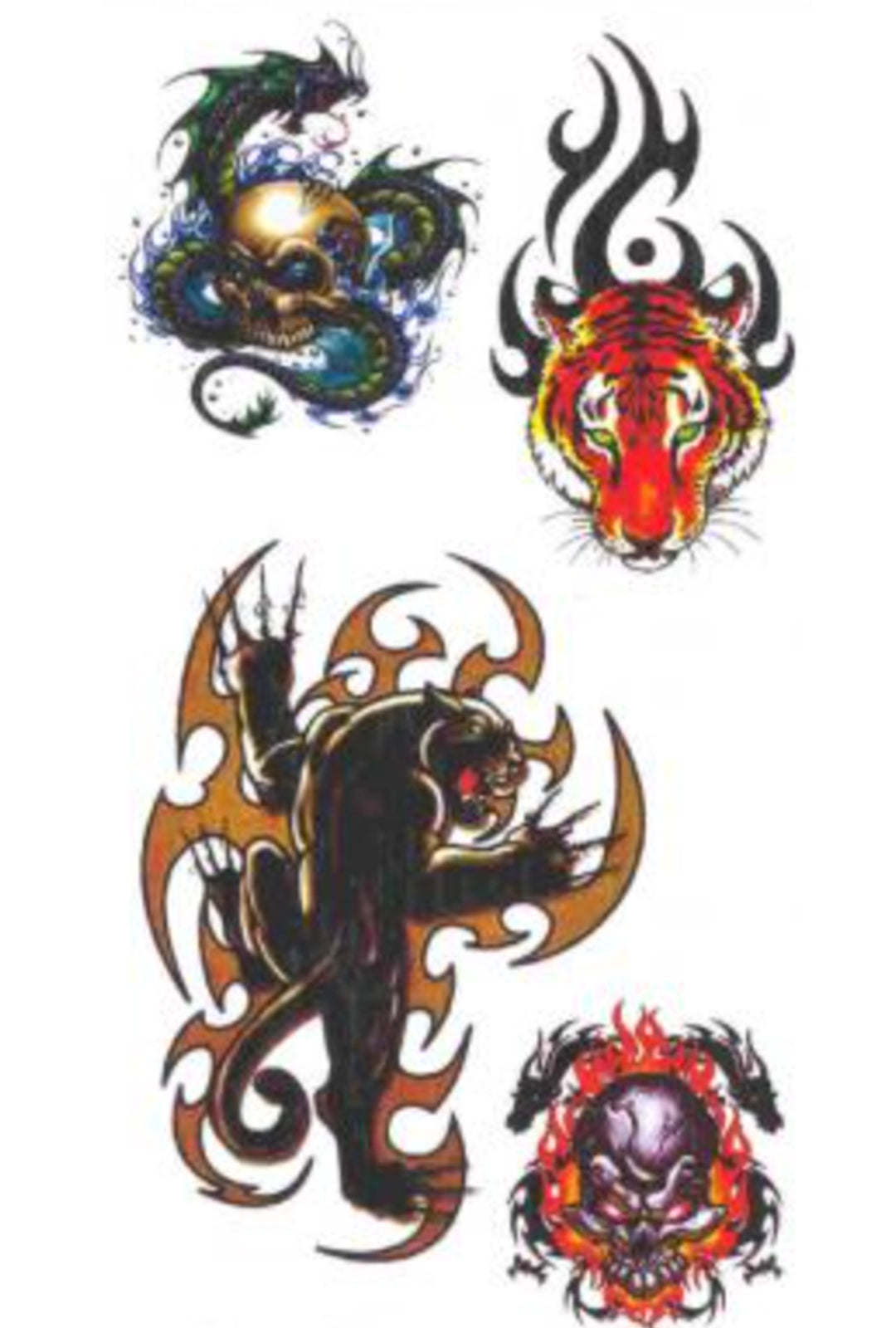 Big Cats, Flames and Skulls Temporary Tattoos