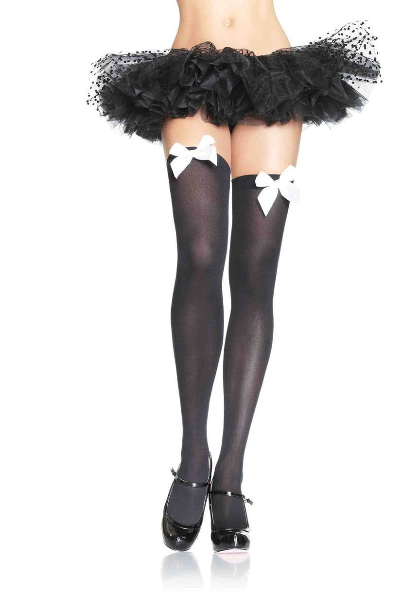 Black Thigh Highs with White Bows