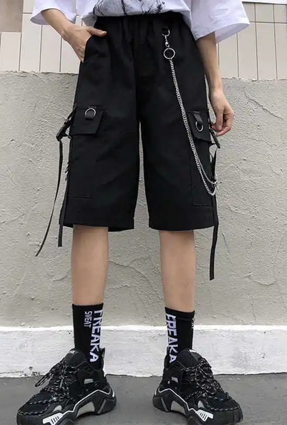 Black Punk Utility Chain Shorts