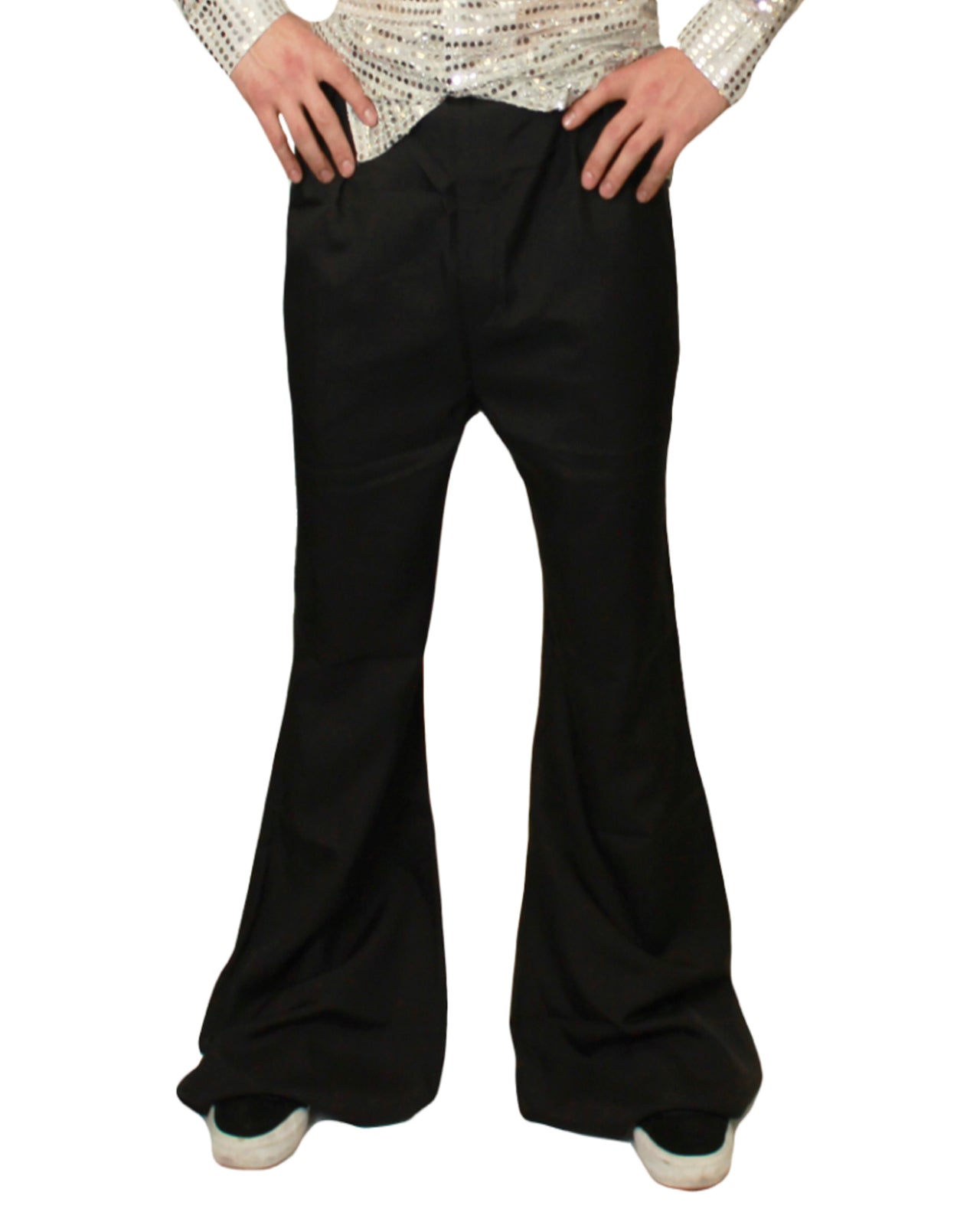 Mens Black Flared Disco Pants - Main Image
