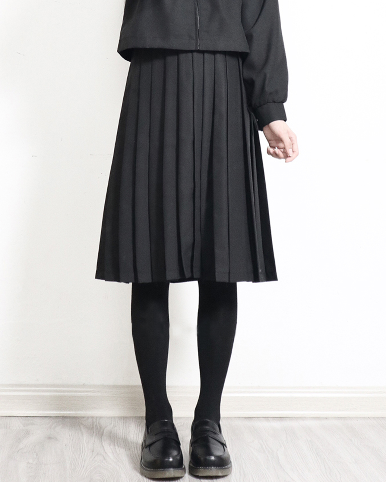 Midi Skirt Pleated Skirt Japanese Black Midi School Skirt