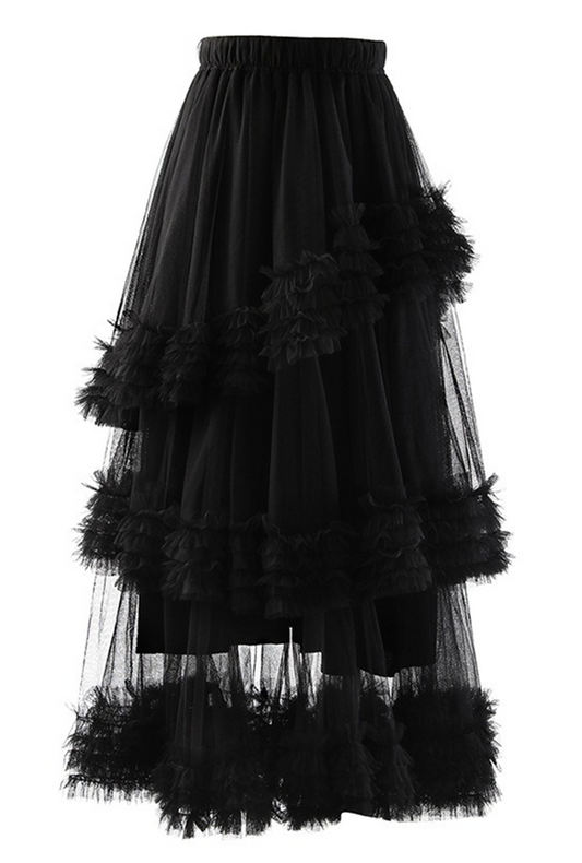 Black Tiered Ruffle Tulle Long Skirt