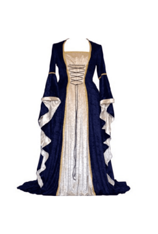 Dark Blue and Gold Velvet Medieval Dress