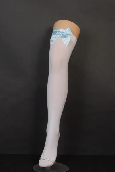 White Thigh Highs with Light Blue Bows
