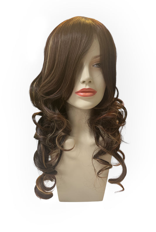 Long Brown & Golden Highlights Curly Wig