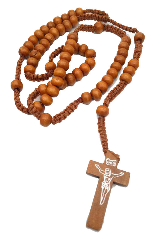 Brown Beaded Crucifix Necklace