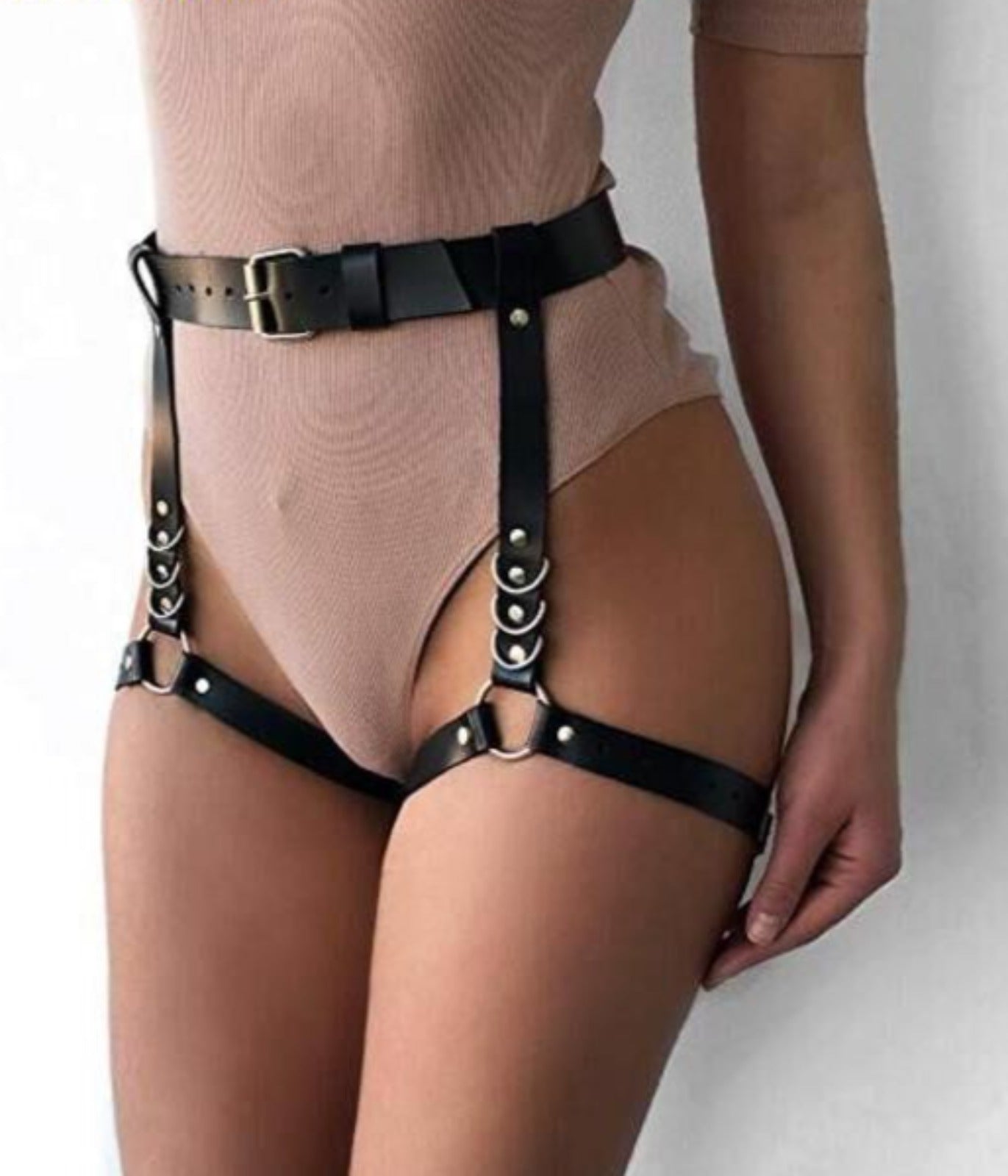 PU Chunky Ring Double Garter Belt