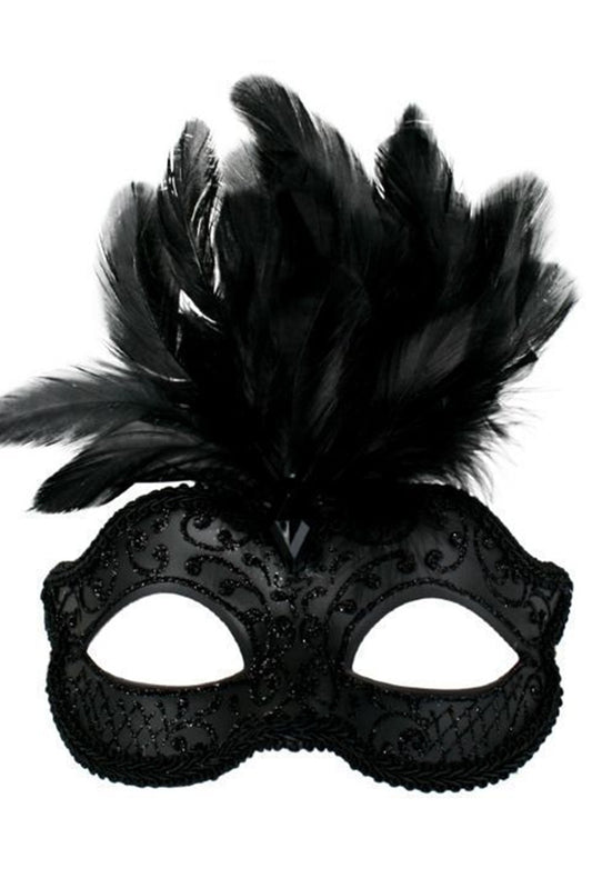 Black Glittery Eye Mask with Feathers