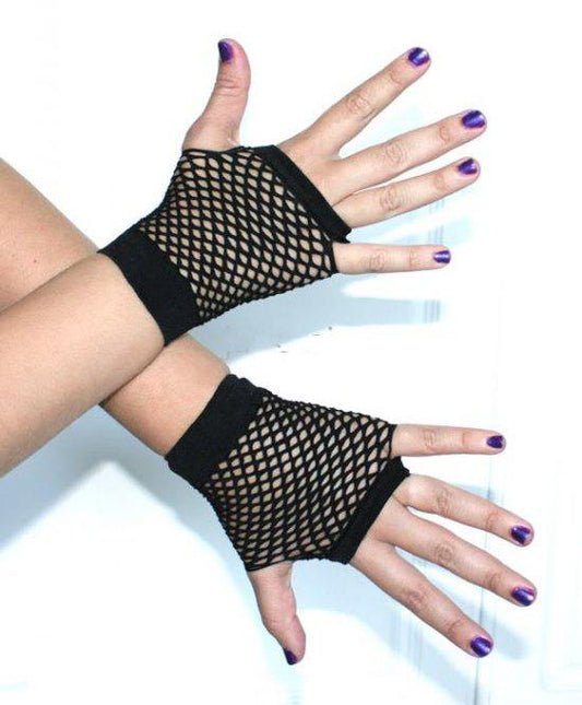 80s Black Short Fishnet Gloves