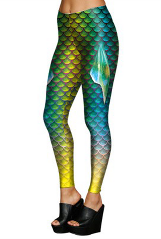 Yellow and Green Scale Fish Leggings