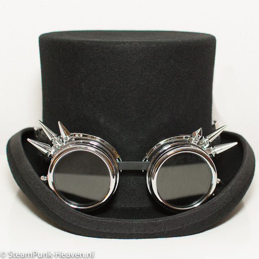 Brushed Silver Steampunk Goggles With Spikes