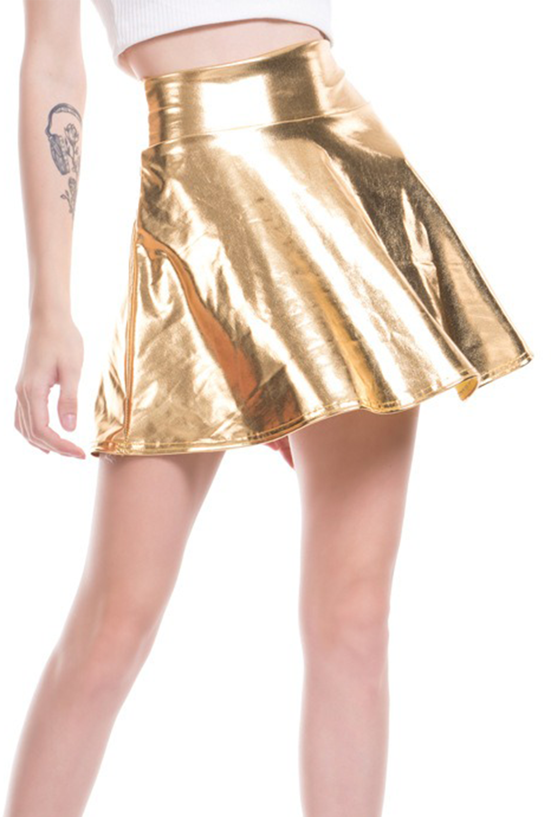 Gold Metallic Flared Skirt
