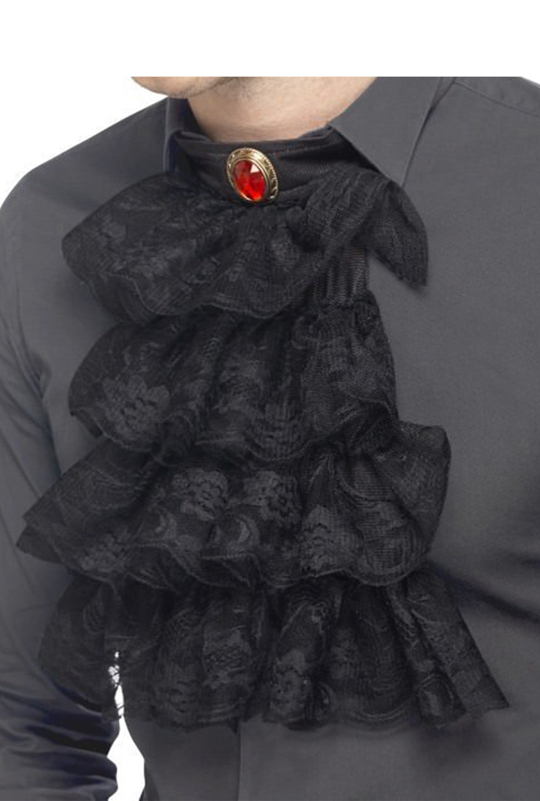 black lace jabot collar with red gem