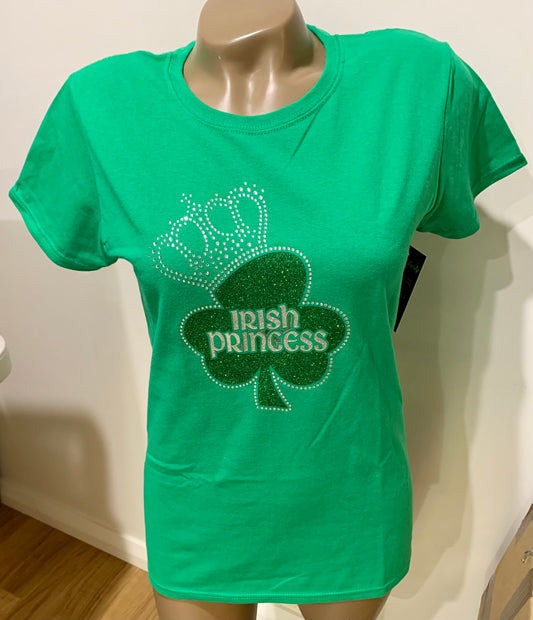 Green Glitter Rhinestone Irish Princess T-Shirt