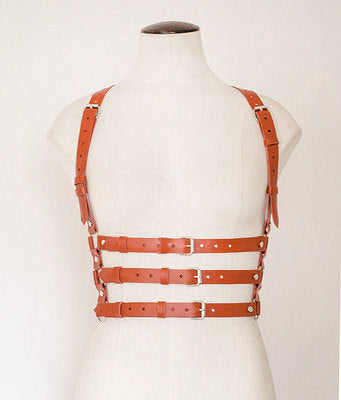 Brown PU Underbust Buckle Harness