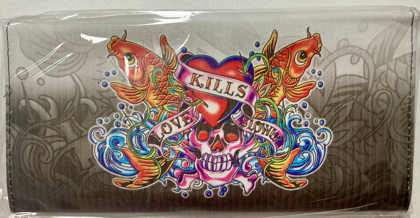 Love Kills Slowly Koi Grey and White Purse