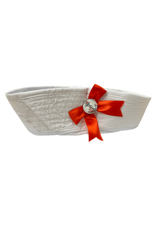 White Sailor Gob Cap with anchor and red bow