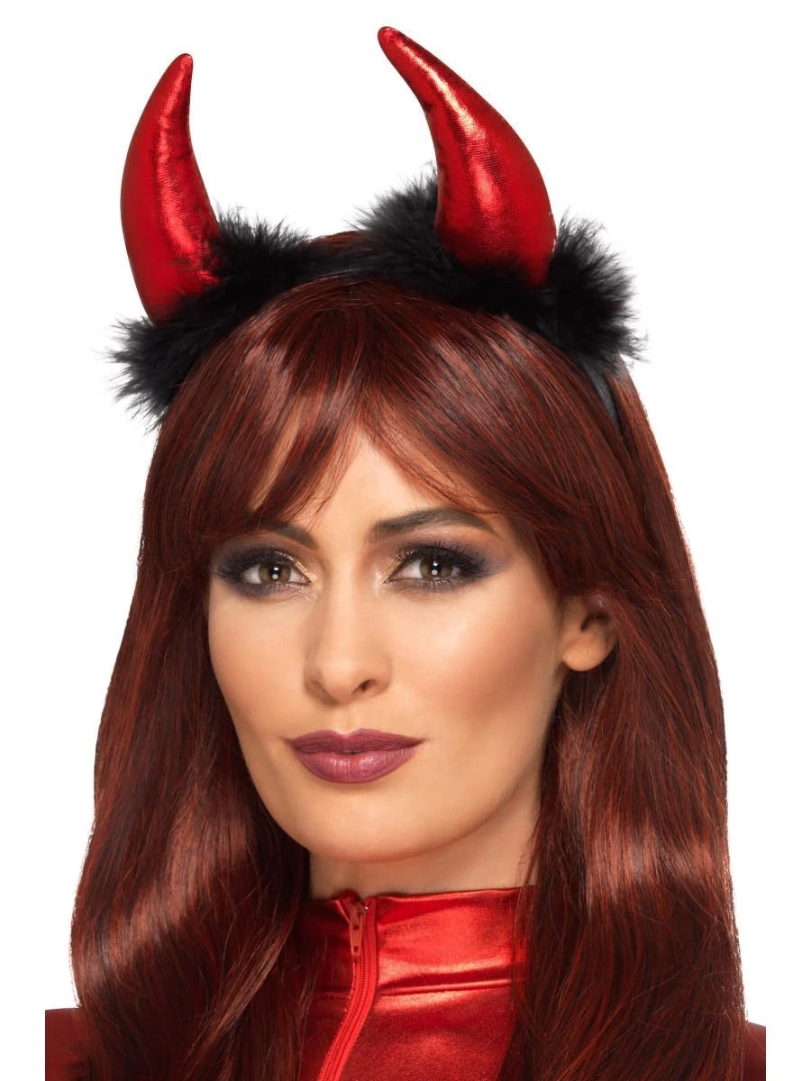 Metallic Devil Horns with Faux Fur Trim
