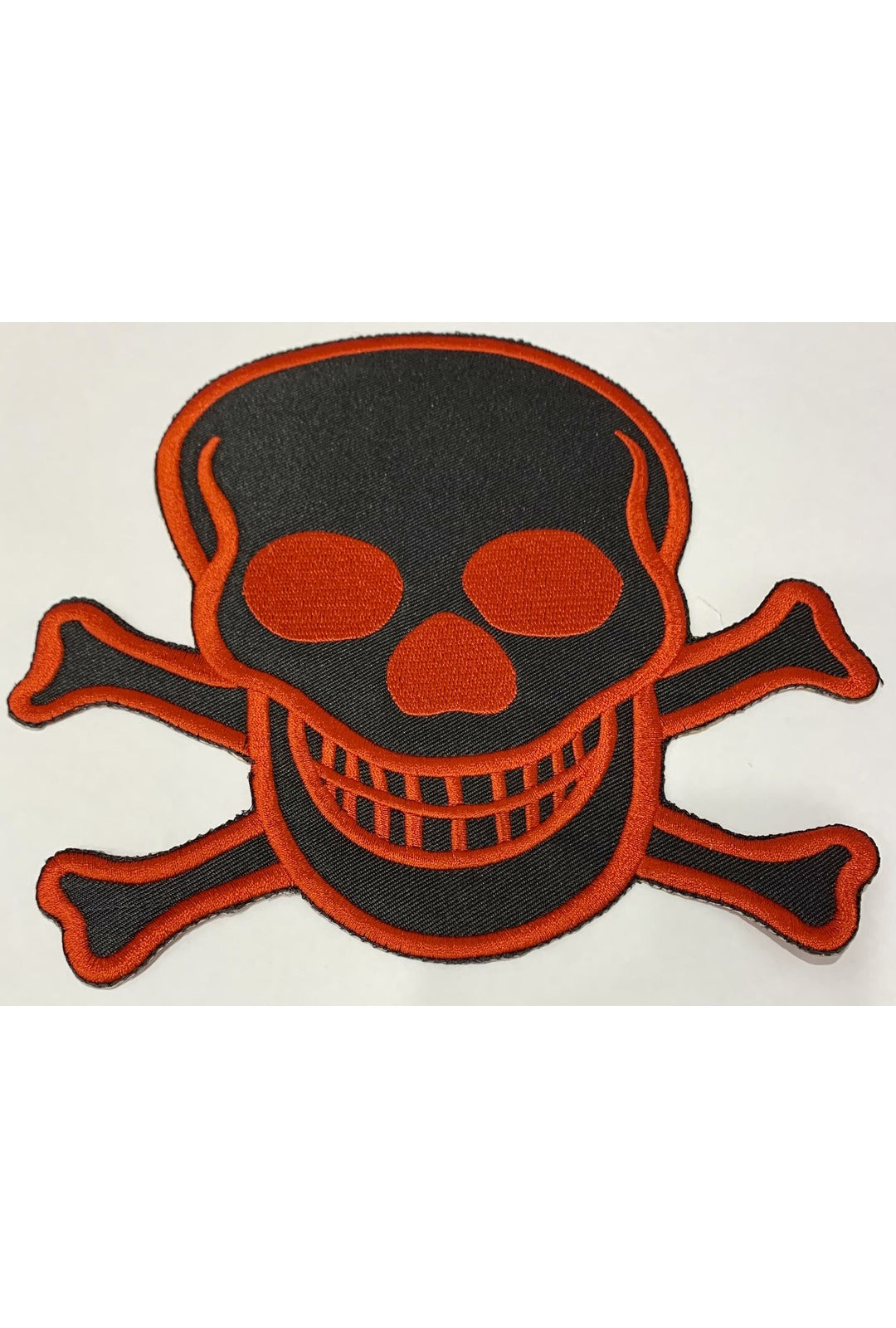 Large Red and Black Skull and Cross Bones Iron-on Patch