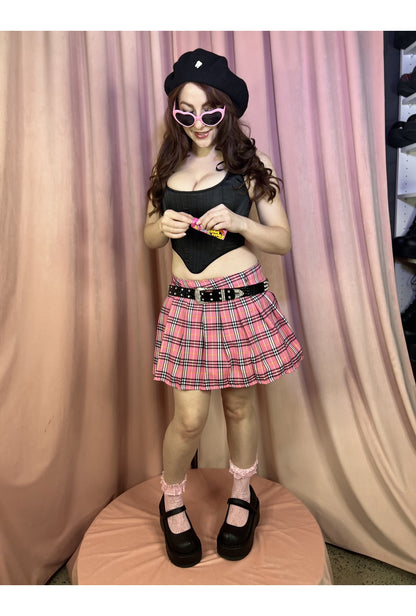 Adjustable Pink Plaid Skirt