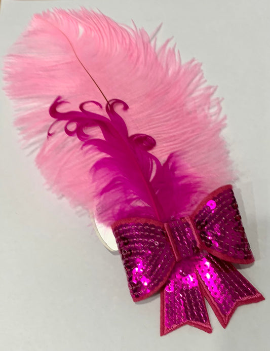 Pink Sequined Feathered Hair Bow