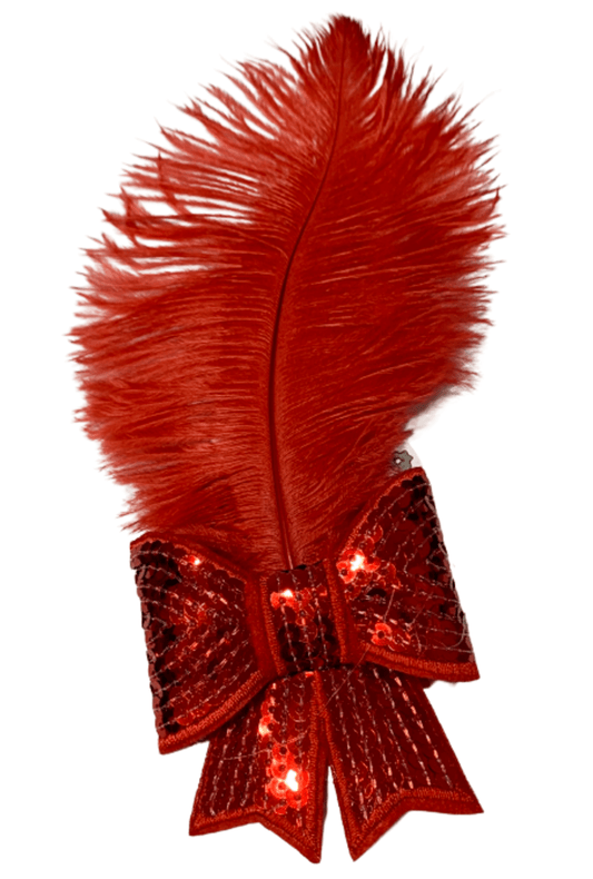 Red Sequined Feathered Hair Bow