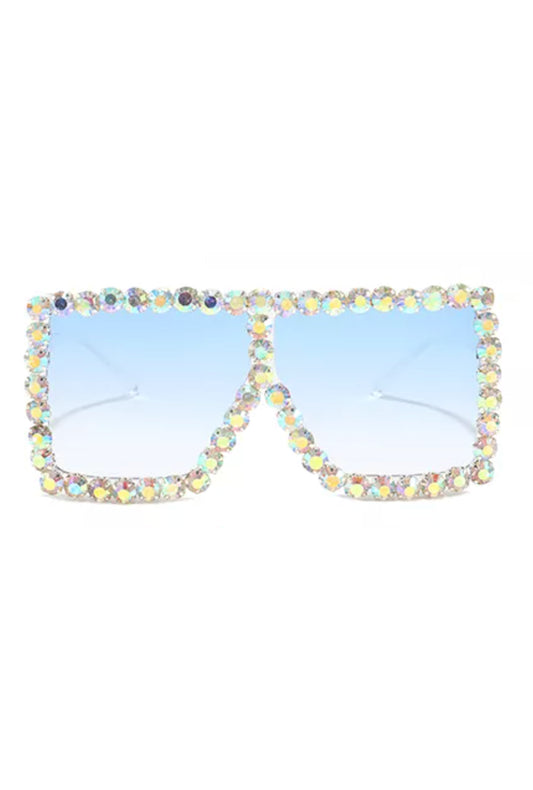 Fashion Iridescent Silver Rhinestone Frame Glasses