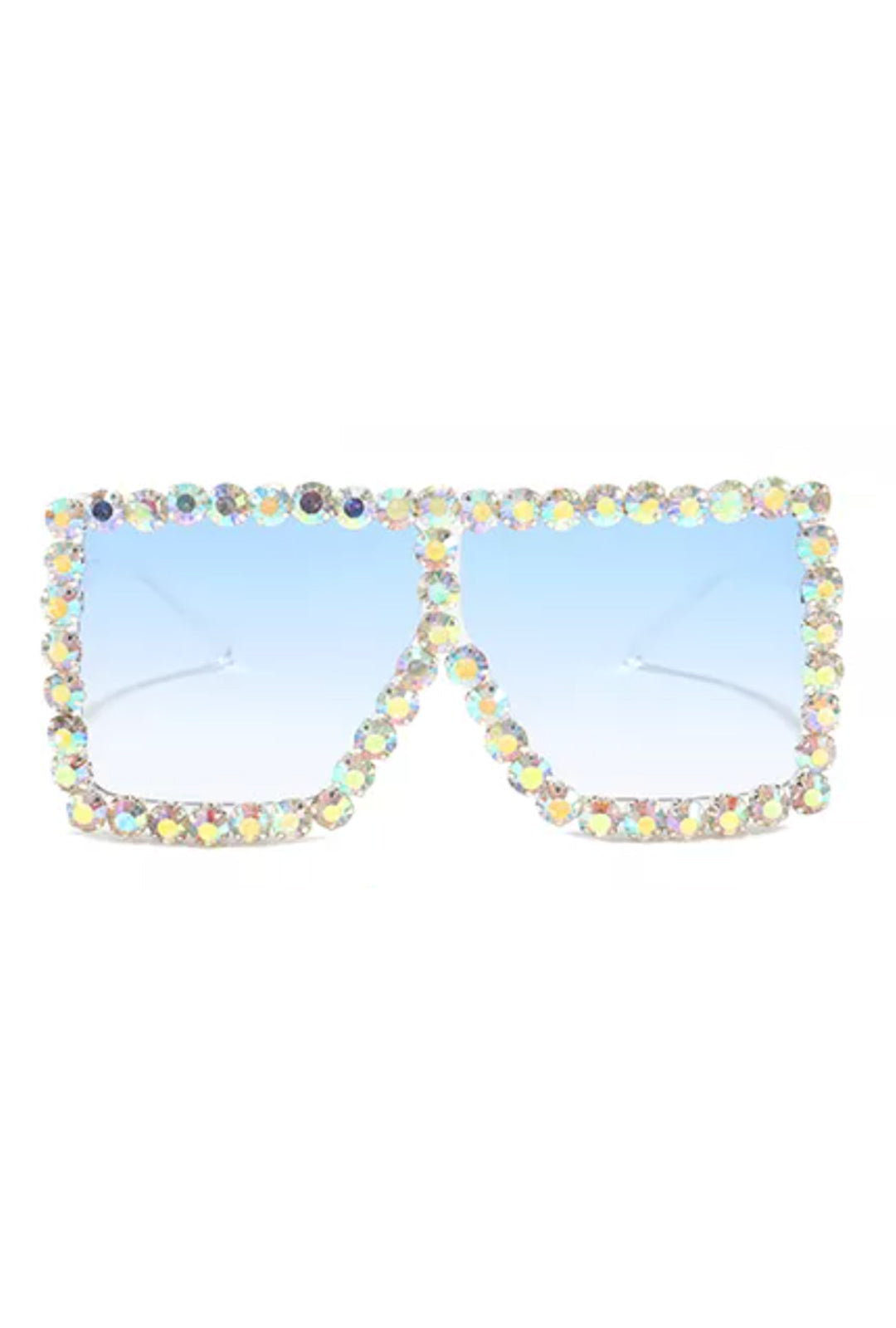 Fashion Iridescent Silver Rhinestone Frame Glasses