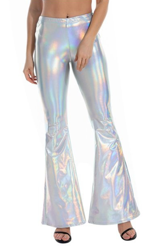 Iridescent Silver Flared Disco Pants