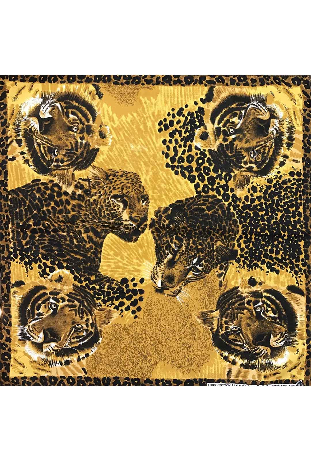 deep gold jungle print bandana with tigers and leopards printed