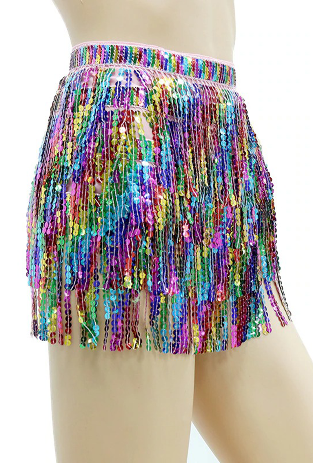 Light Pink & Rainbow Sequin Wrap Skirt