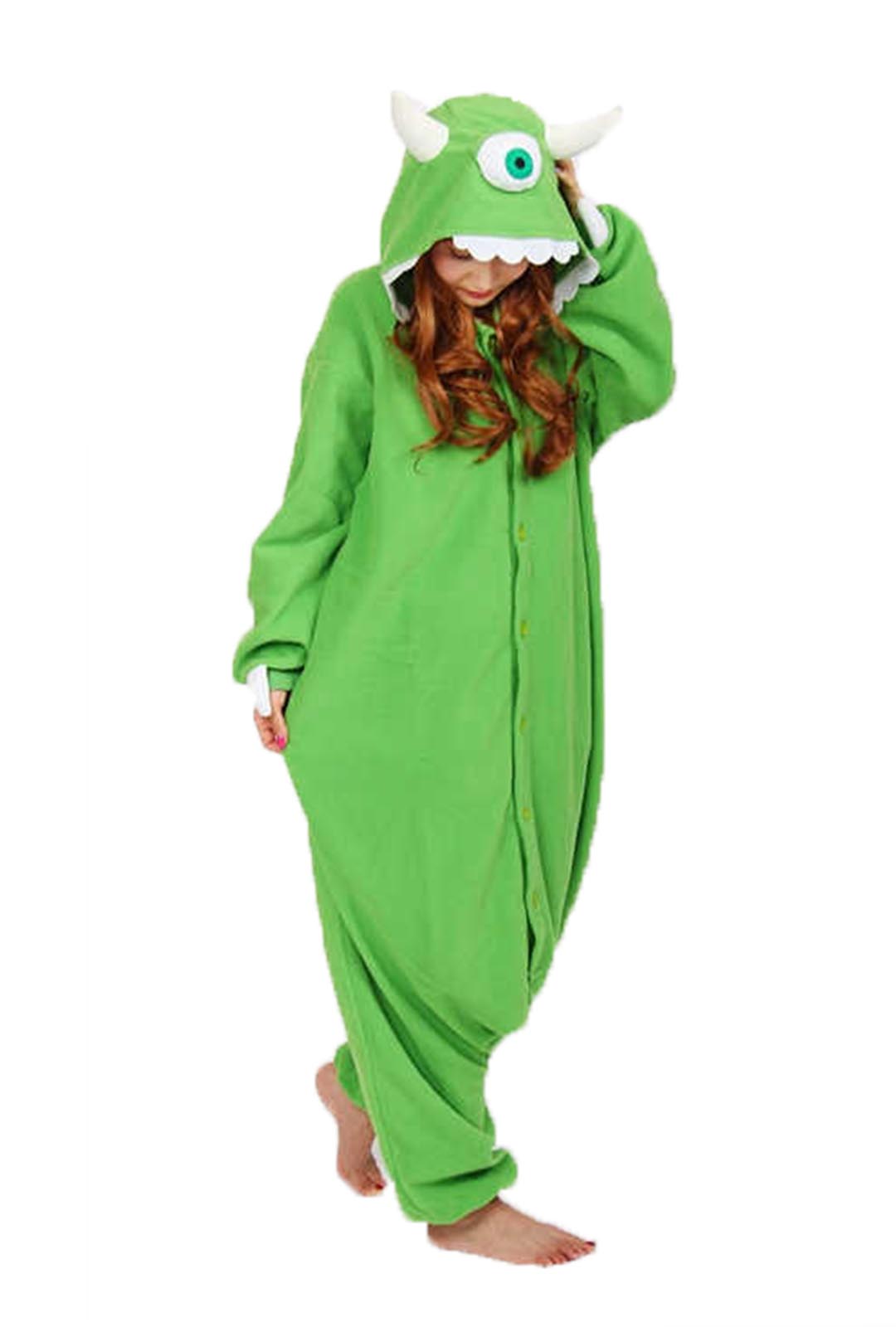 mike wazowski green onesie with horns, teeth and eyeball detail