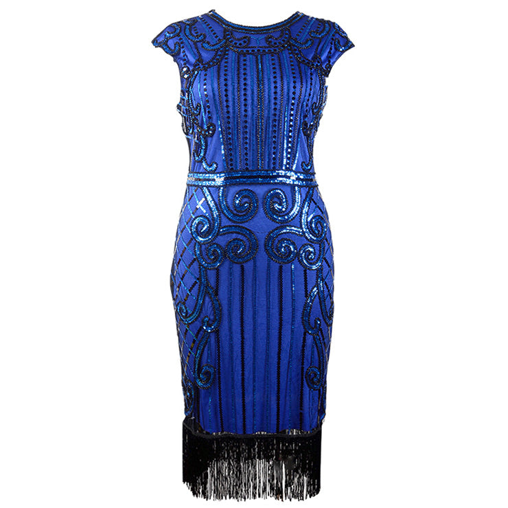 Royal Blue Beaded Gatsby Dress