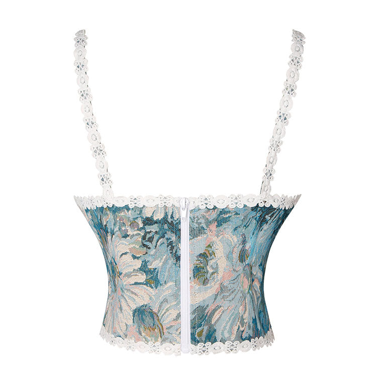 Blue Floral Corset with Straps