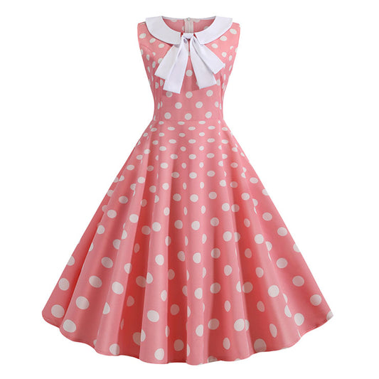 Retro Pink and White Polka Dot Swing Dress